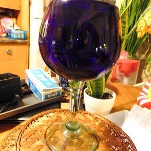 THICK HAND-BLOWN COBALT BLUE STEMWARE / CANDLE HOLDER / ACCENT PIECE